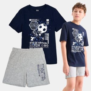 لباس پسرانه و دخترانه سایز 6 تا 10 سال | فروشگاه لباس کودک برندپوش ست تیشرت و شلوارک پسرانه راحتی گیم کد545