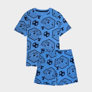 لباس پسرانه و دخترانه سایز 6 تا 10 سال | فروشگاه لباس کودک برندپوش ست تیشرت و شلوارک پسرانه راحتی طرح گیم کد603